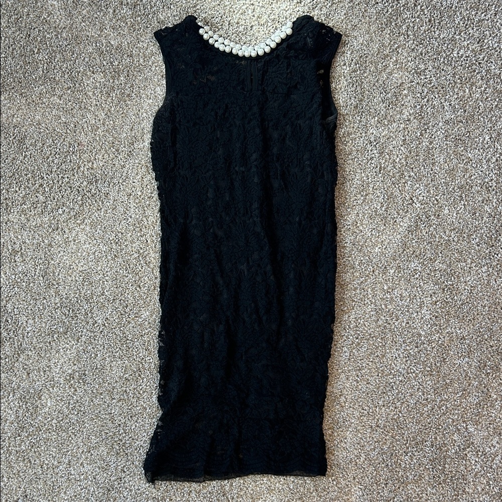 Elegant Black Lace Dress with Pearl Detail